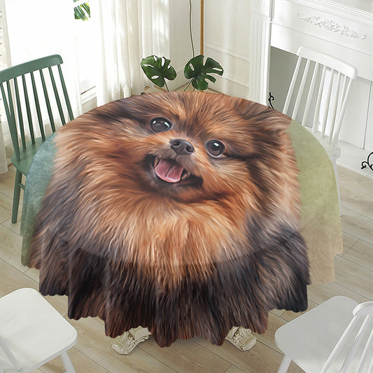 Vintage Pomeranian Portrait Waterproof Round Tablecloth