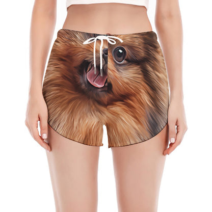 Vintage Pomeranian Portrait Women's Split Running Shorts