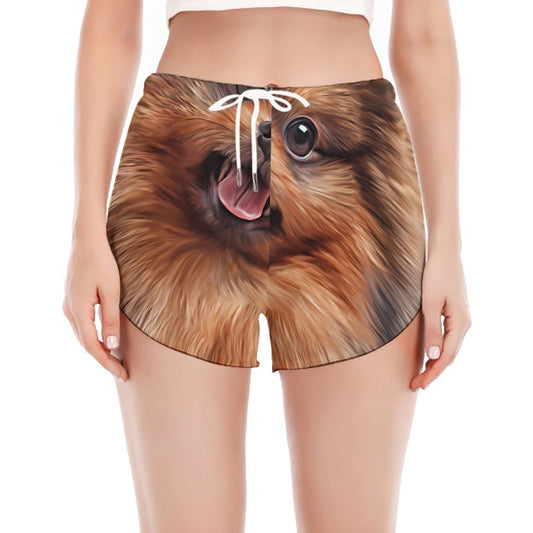Vintage Pomeranian Portrait Women's Split Running Shorts
