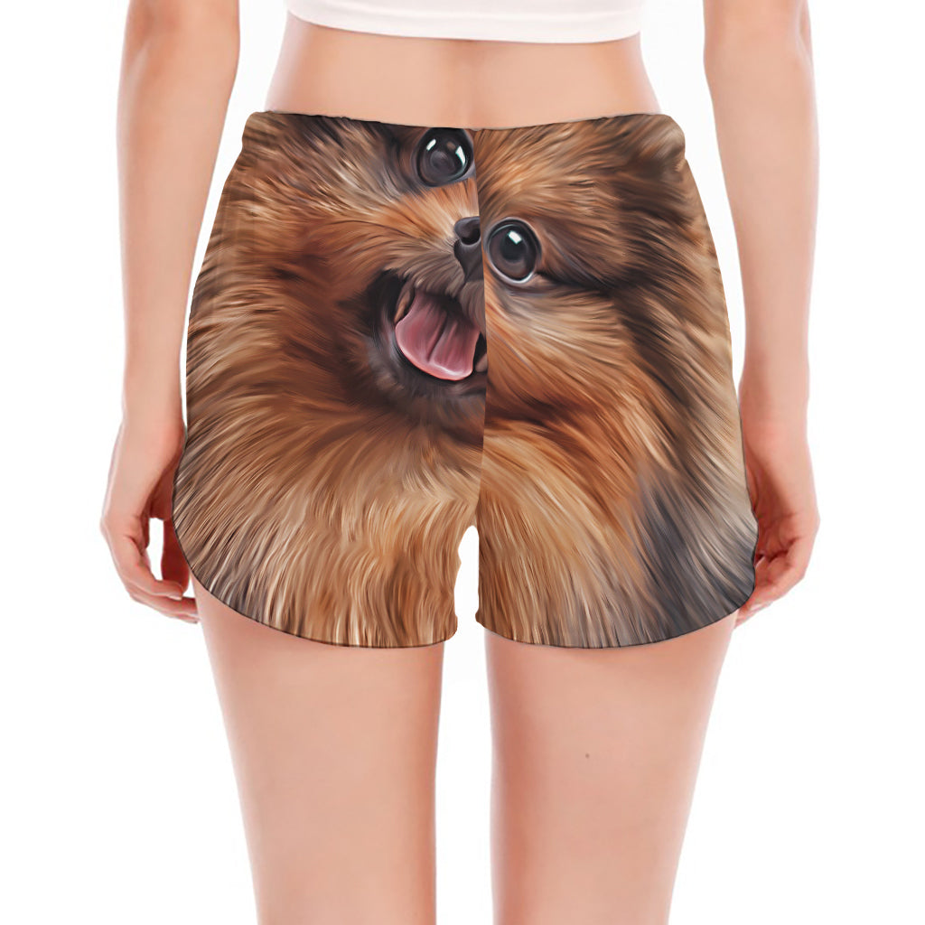 Vintage Pomeranian Portrait Women's Split Running Shorts