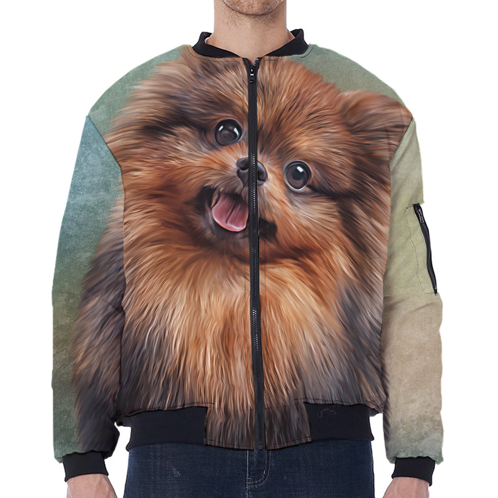 Vintage Pomeranian Portrait Zip Sleeve Bomber Jacket