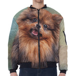 Vintage Pomeranian Portrait Zip Sleeve Bomber Jacket