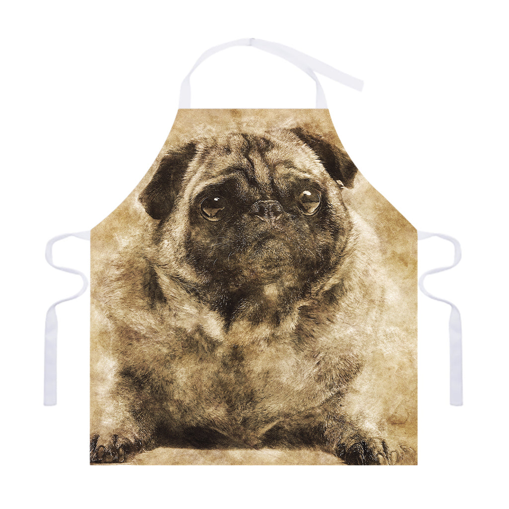 Vintage Pug Portrait Print Adjustable Apron