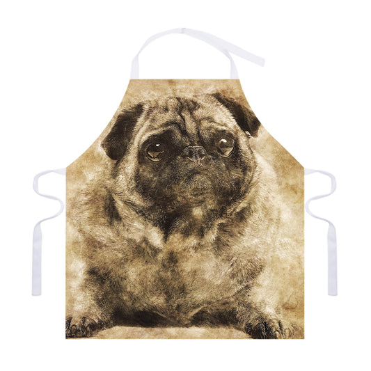 Vintage Pug Portrait Print Adjustable Apron