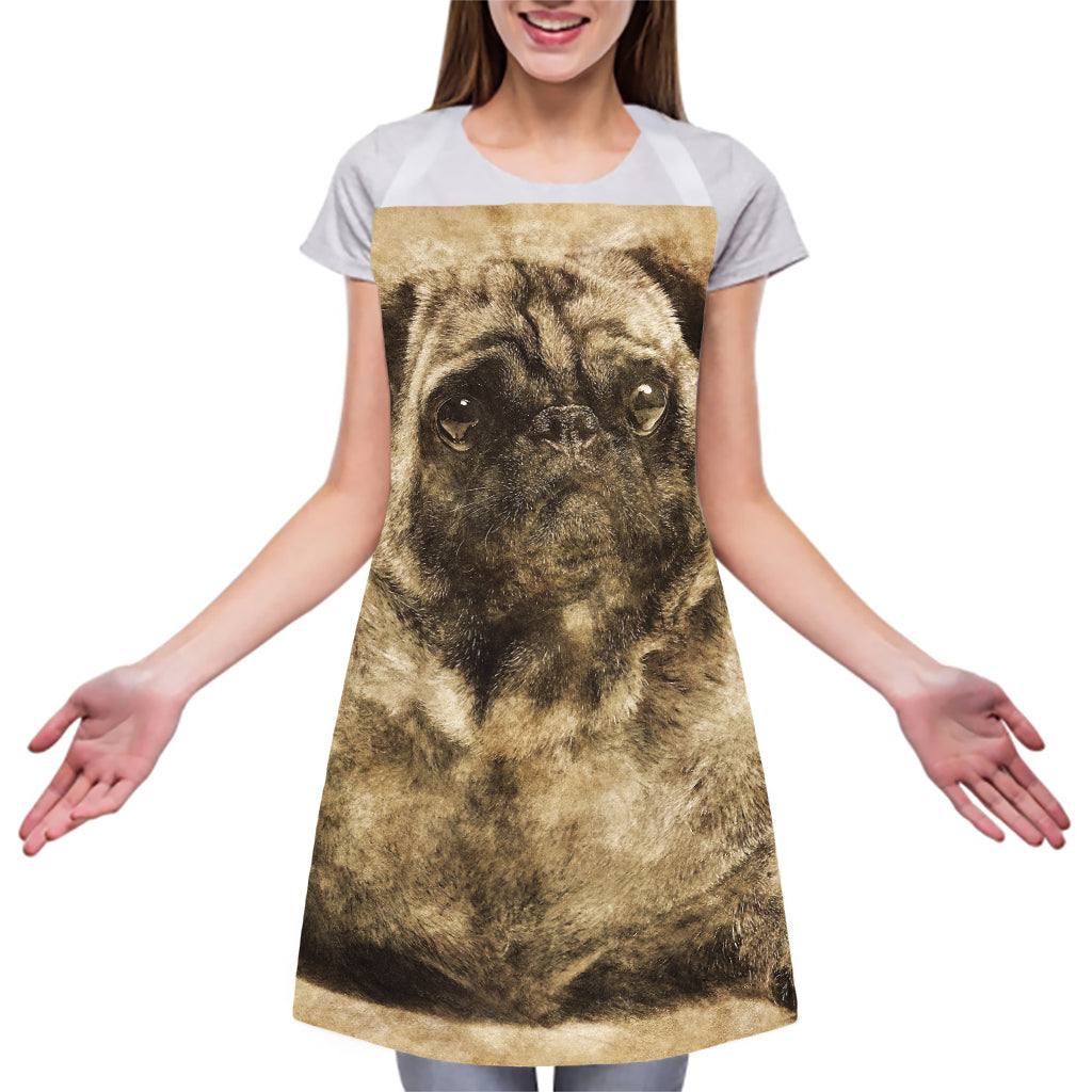 Vintage Pug Portrait Print Adjustable Apron