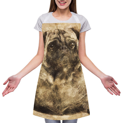 Vintage Pug Portrait Print Adjustable Apron