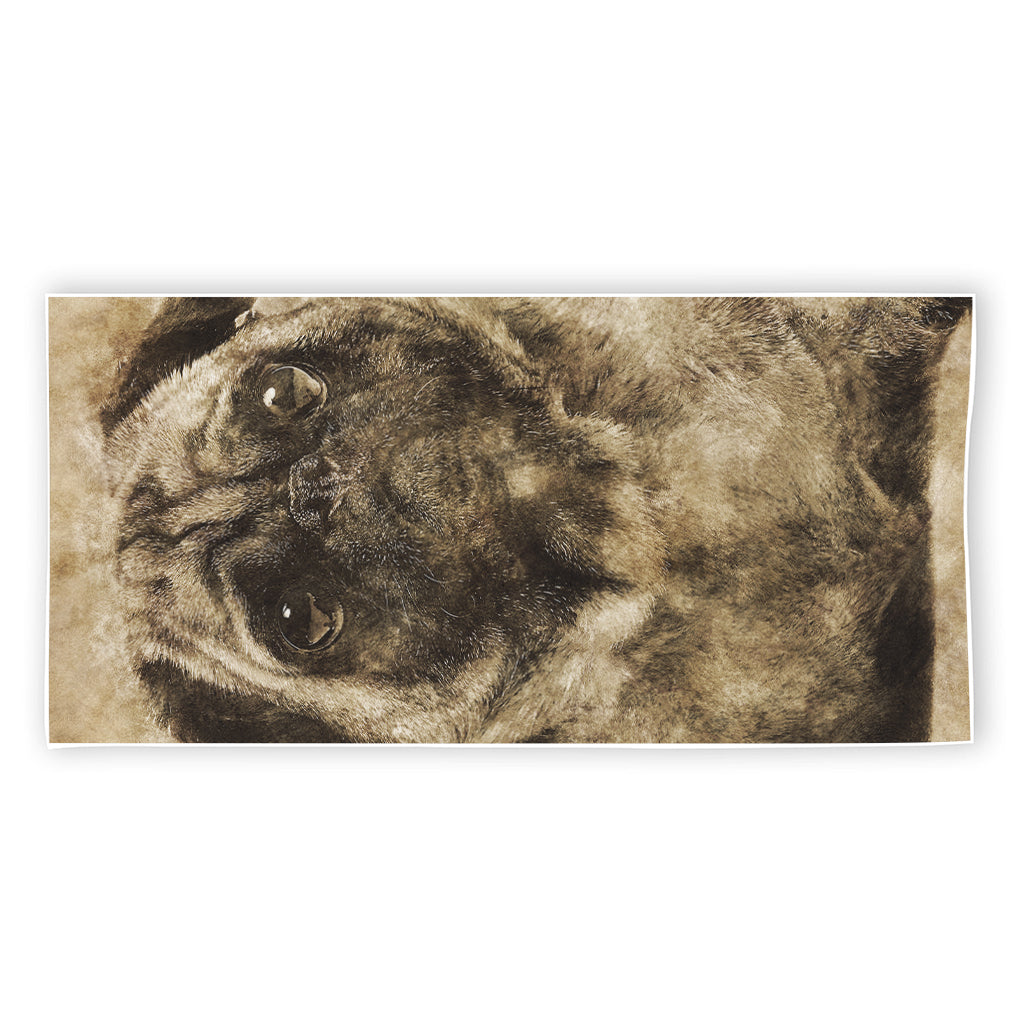 Vintage Pug Portrait Print Beach Towel
