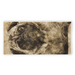 Vintage Pug Portrait Print Beach Towel