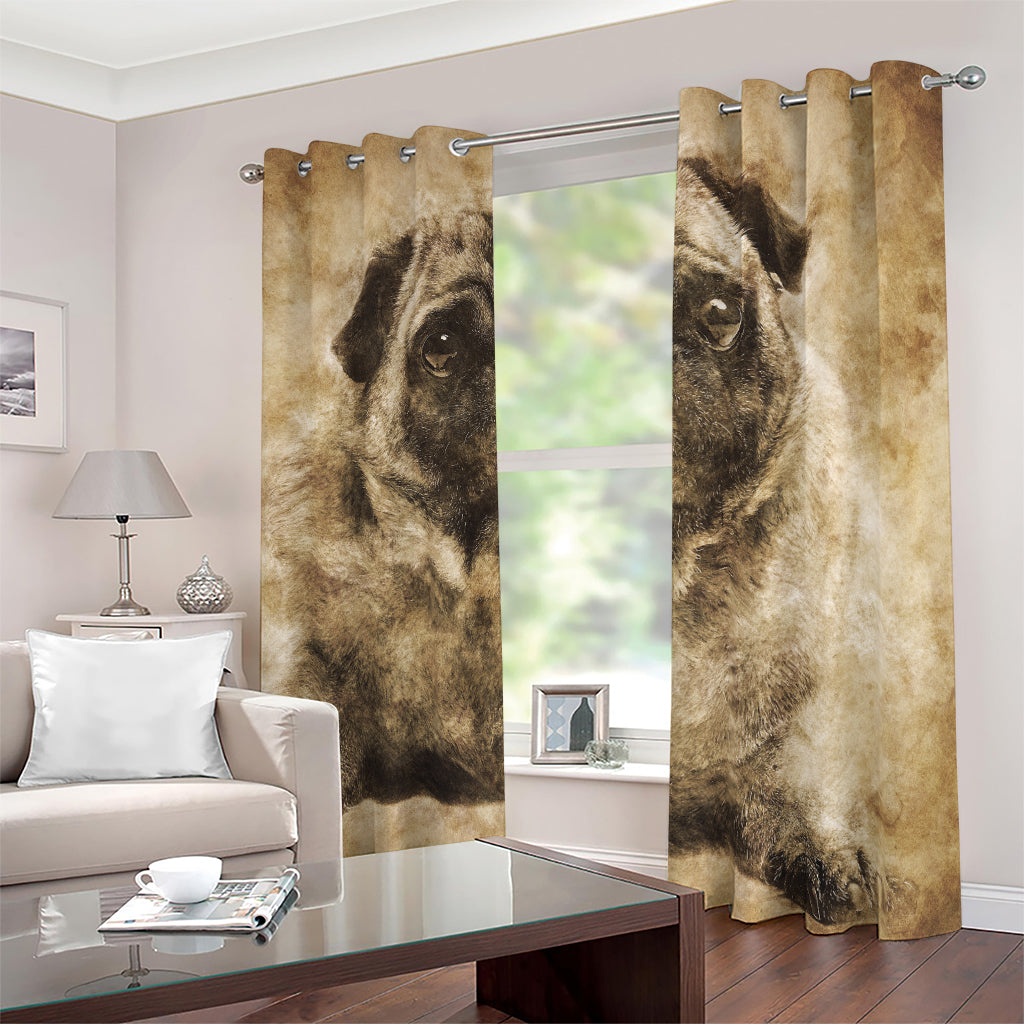 Vintage Pug Portrait Print Blackout Grommet Curtains