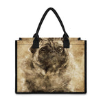 Vintage Pug Portrait Print Canvas Tote Bag