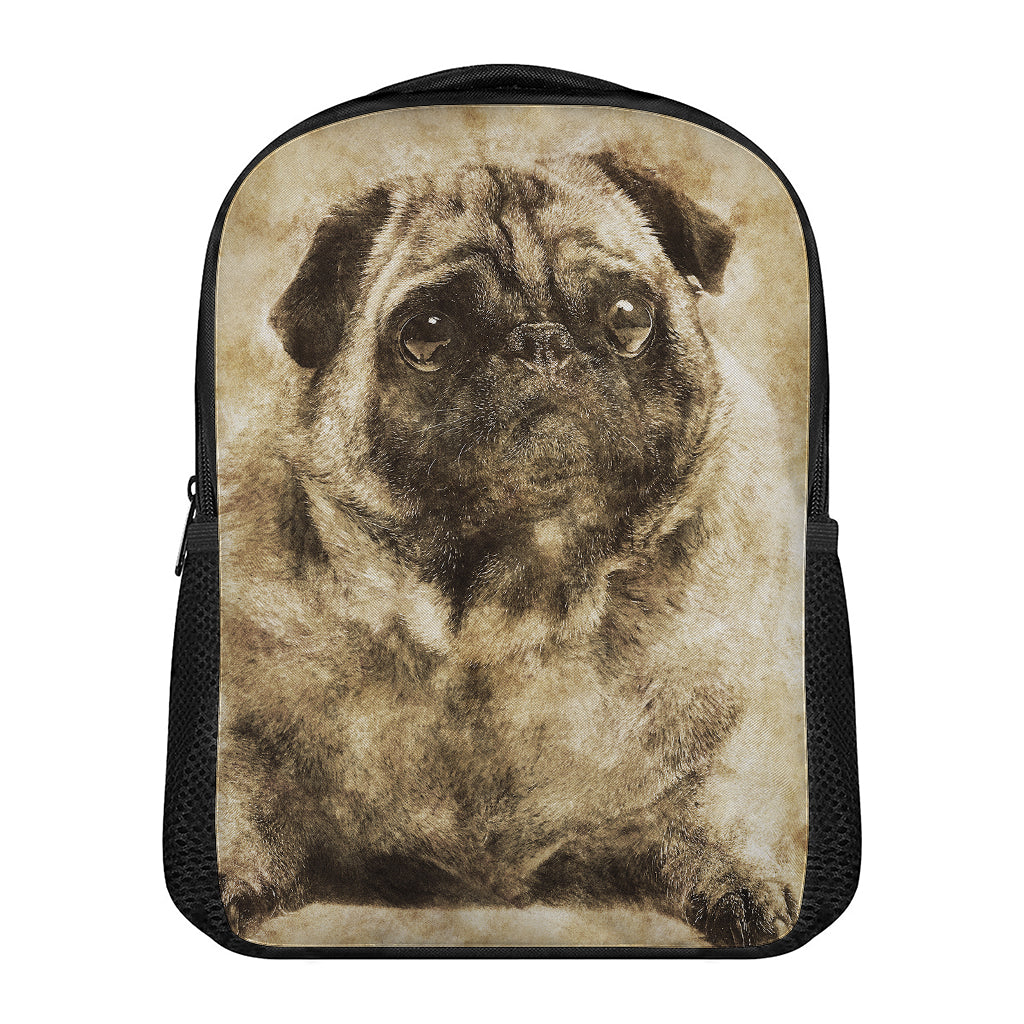 Vintage Pug Portrait Print Casual Backpack