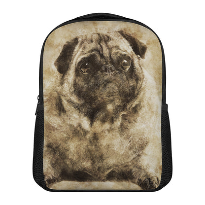 Vintage Pug Portrait Print Casual Backpack