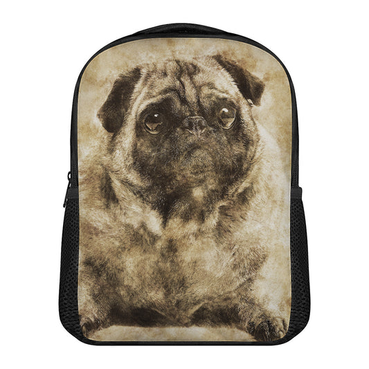 Vintage Pug Portrait Print Casual Backpack