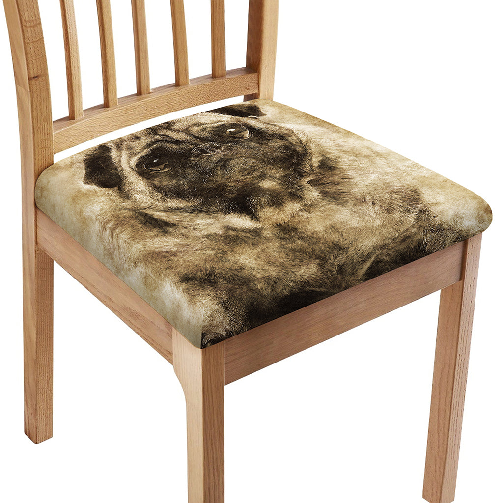 Vintage Pug Portrait Print Chair Cushion Cover