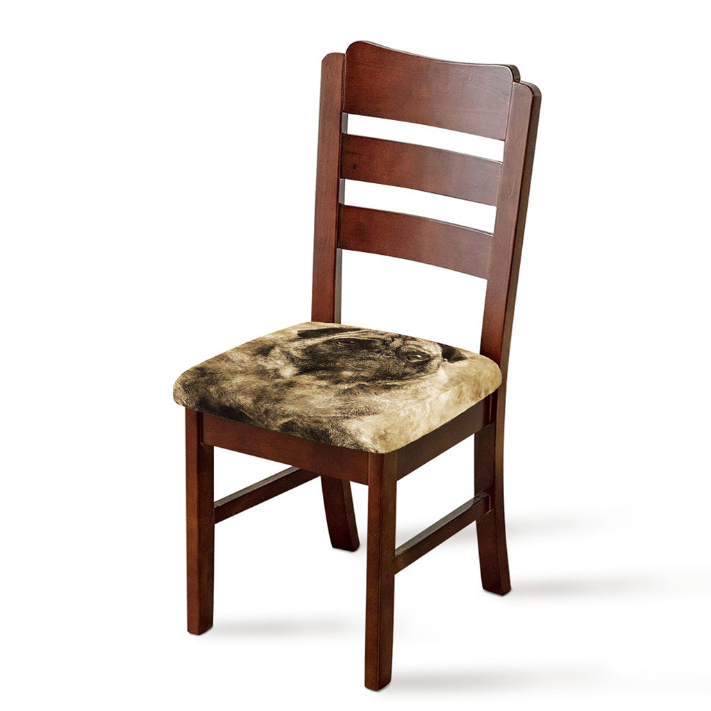 Vintage Pug Portrait Print Chair Cushion Cover