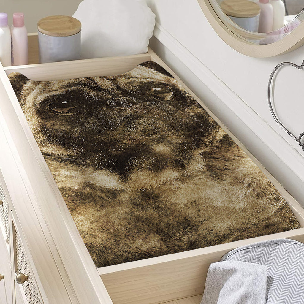 Vintage Pug Portrait Print Changing Pad Cover