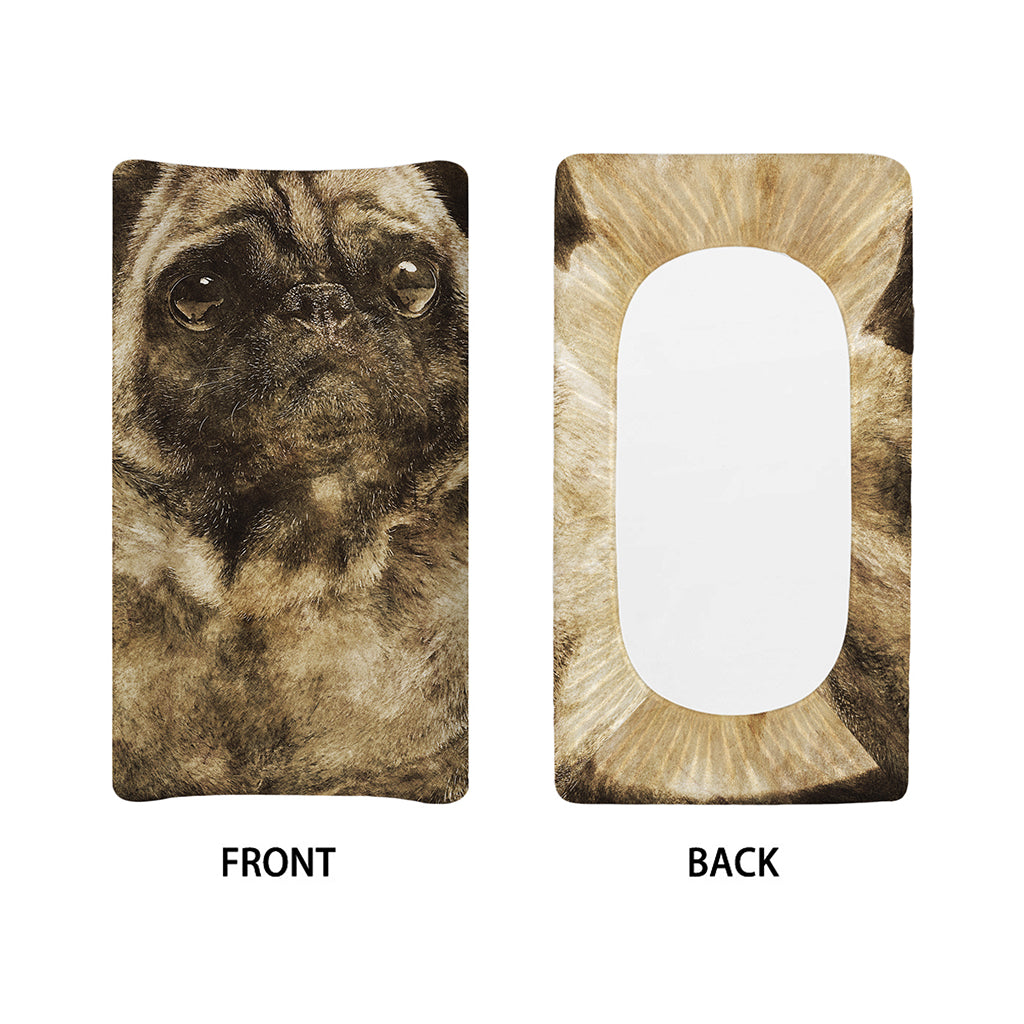 Vintage Pug Portrait Print Changing Pad Cover