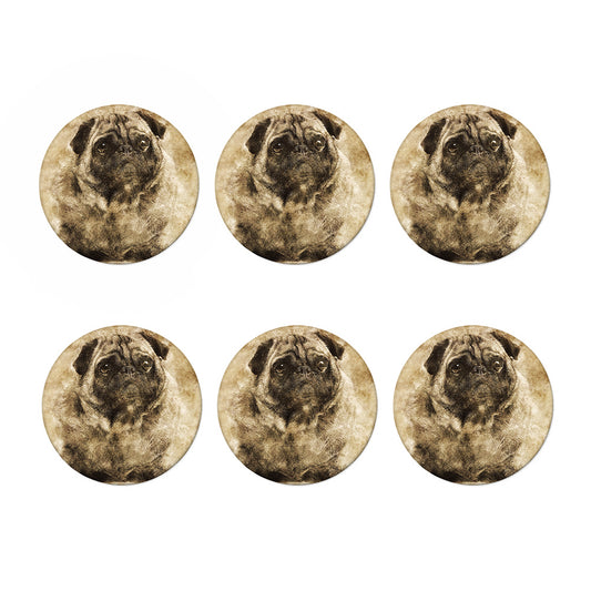 Vintage Pug Portrait Print Coaster Set