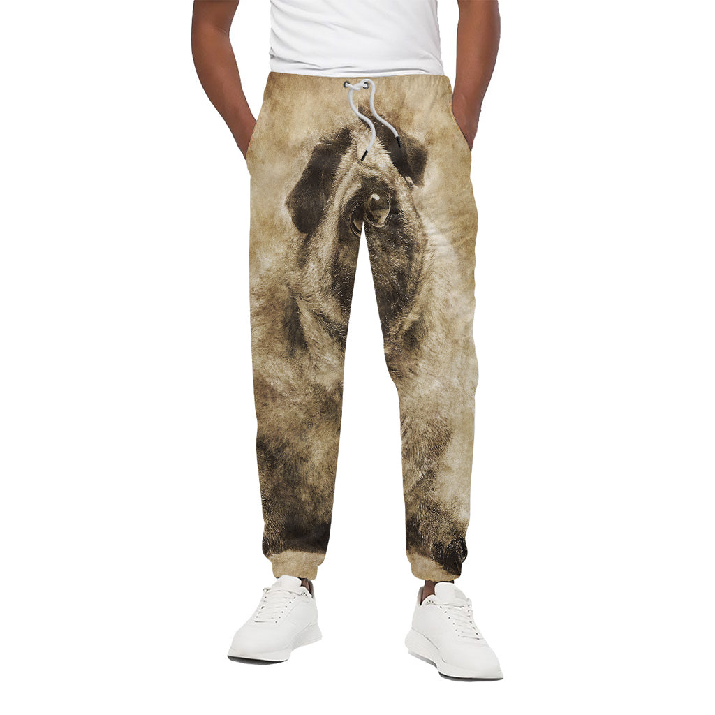 Vintage Pug Portrait Print Cotton Pants
