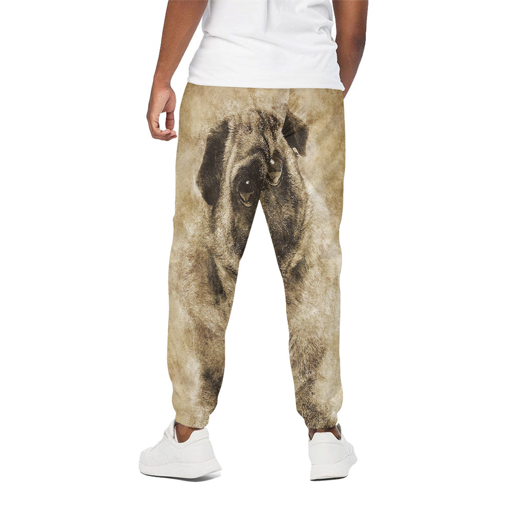 Vintage Pug Portrait Print Cotton Pants