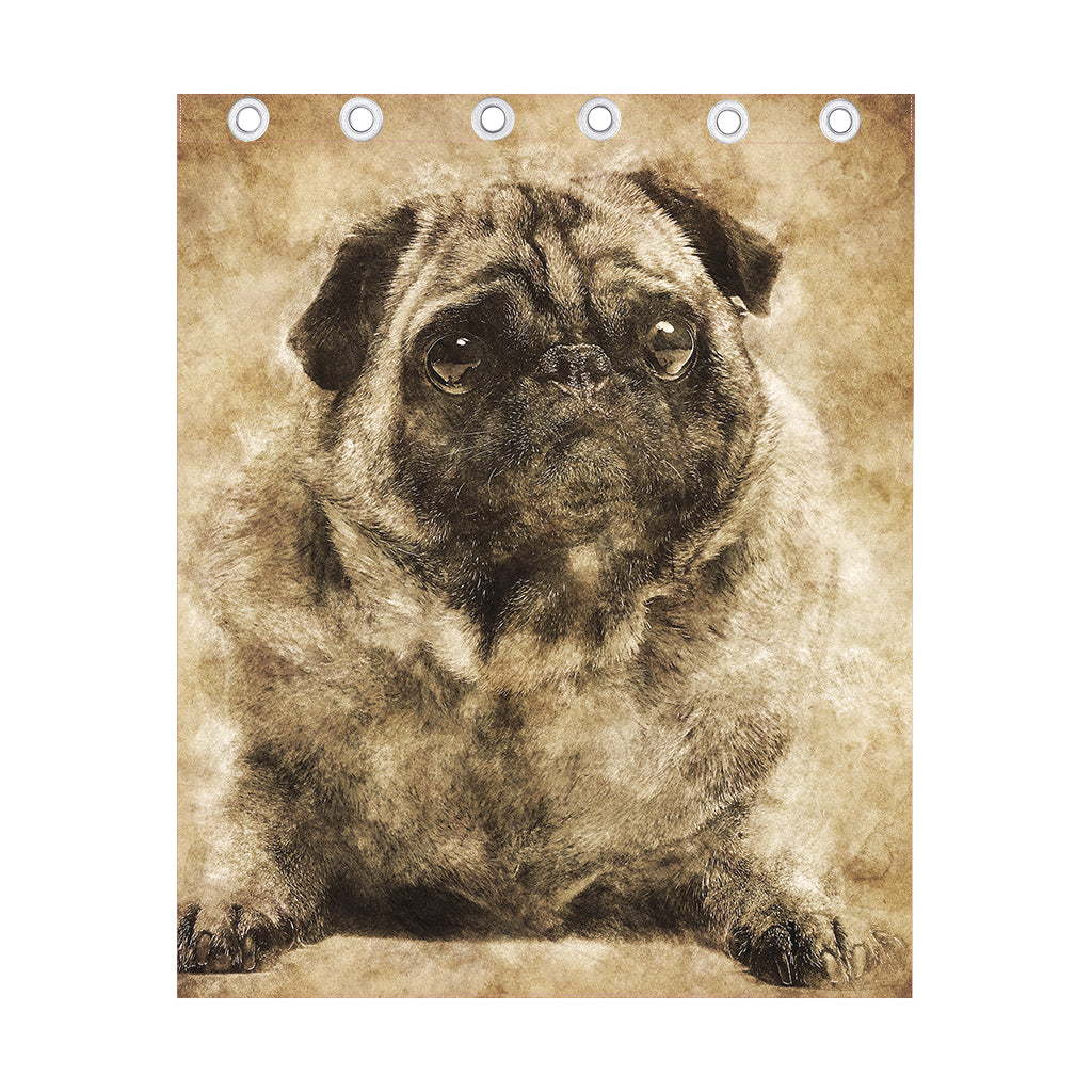 Vintage Pug Portrait Print Curtain