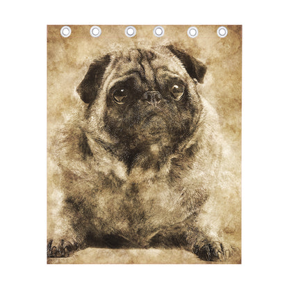 Vintage Pug Portrait Print Curtain