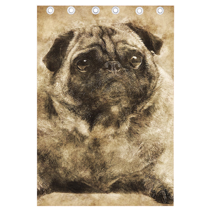 Vintage Pug Portrait Print Curtain