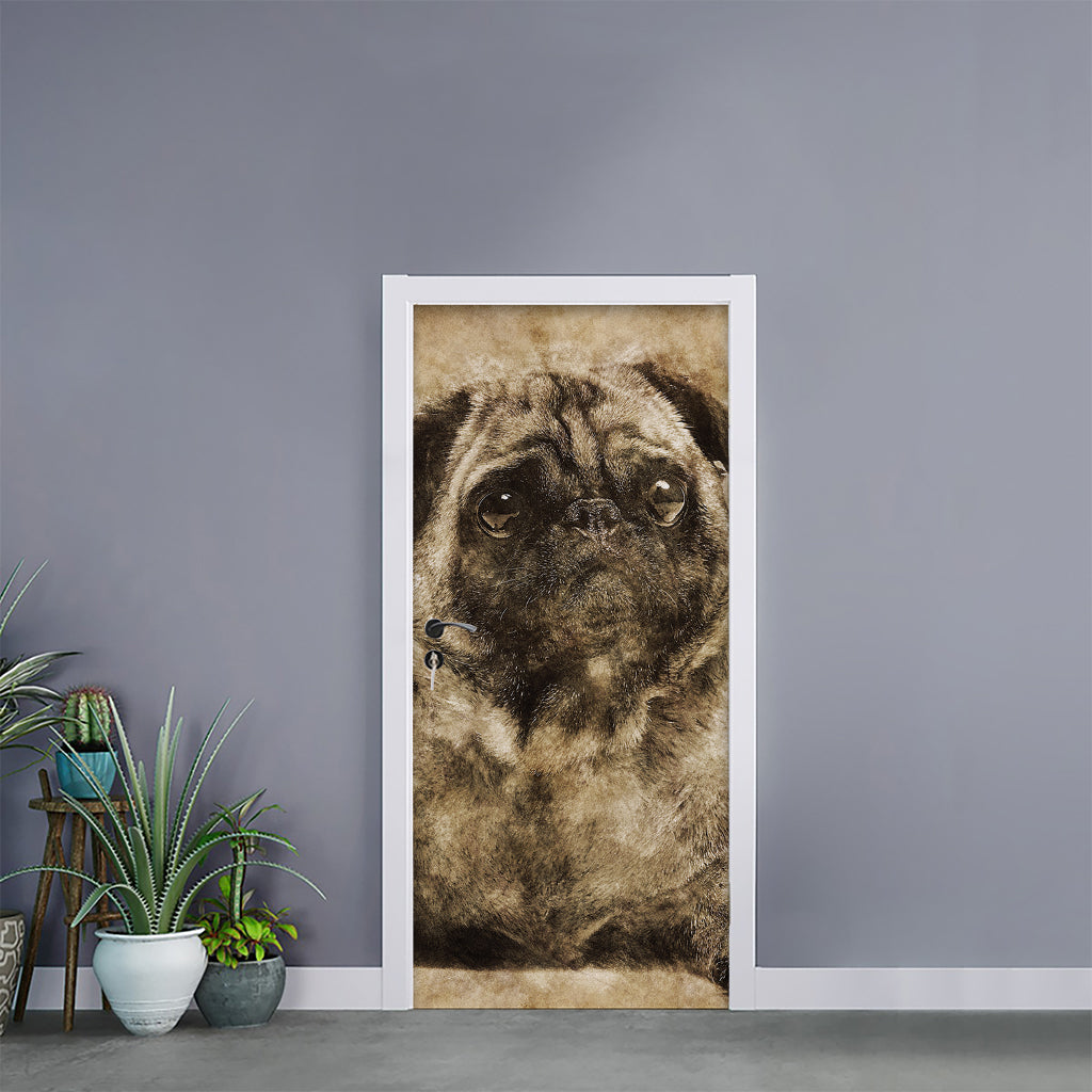 Vintage Pug Portrait Print Door Sticker