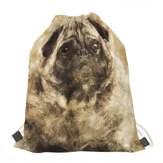 Vintage Pug Portrait Print Drawstring Bag
