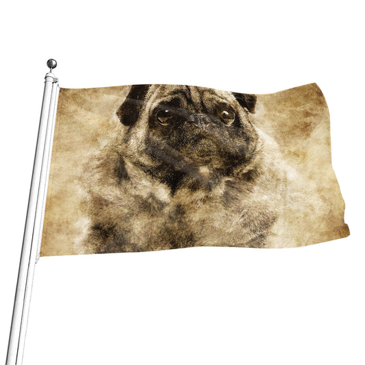 Vintage Pug Portrait Print Flag