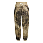 Vintage Pug Portrait Print Fleece Lined Knit Pants