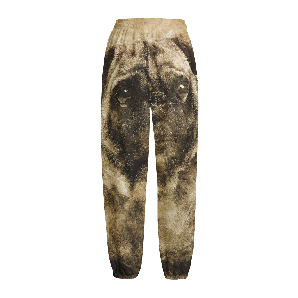 Vintage Pug Portrait Print Fleece Lined Knit Pants