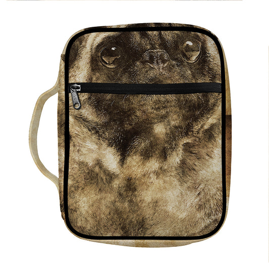 Vintage Pug Portrait Print Front Pocket Bible Bag