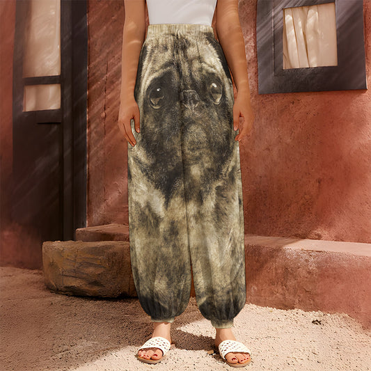 Vintage Pug Portrait Print Harem Pants