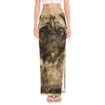 Vintage Pug Portrait Print High Slit Maxi Skirt