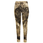 Vintage Pug Portrait Print High-Waisted Pocket Leggings