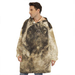 Vintage Pug Portrait Print Hoodie Blanket