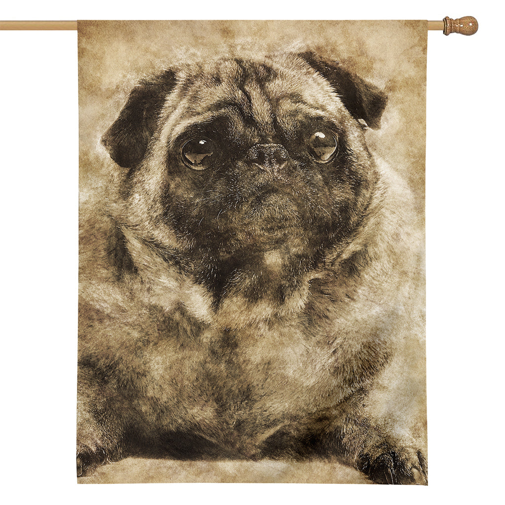 Vintage Pug Portrait Print House Flag