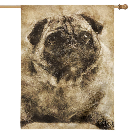 Vintage Pug Portrait Print House Flag