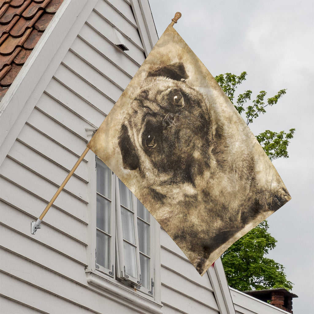 Vintage Pug Portrait Print House Flag