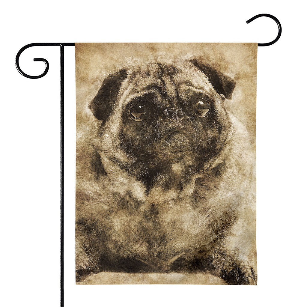 Vintage Pug Portrait Print House Flag