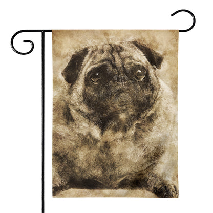 Vintage Pug Portrait Print House Flag