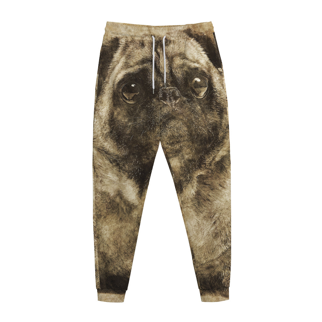 Vintage Pug Portrait Print Jogger Pants