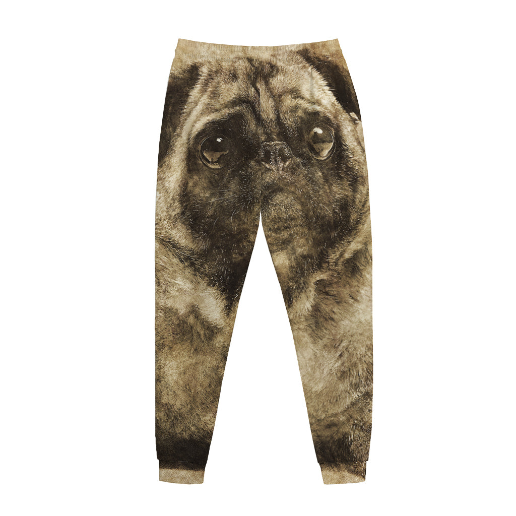 Vintage Pug Portrait Print Jogger Pants
