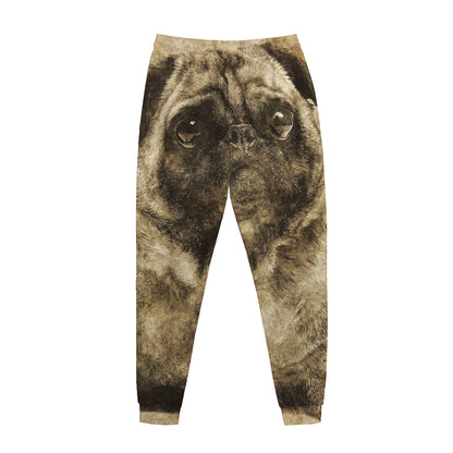 Vintage Pug Portrait Print Jogger Pants