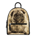 Vintage Pug Portrait Print Leather Backpack