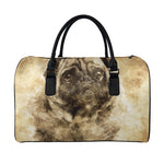 Vintage Pug Portrait Print Leather Duffle Bag