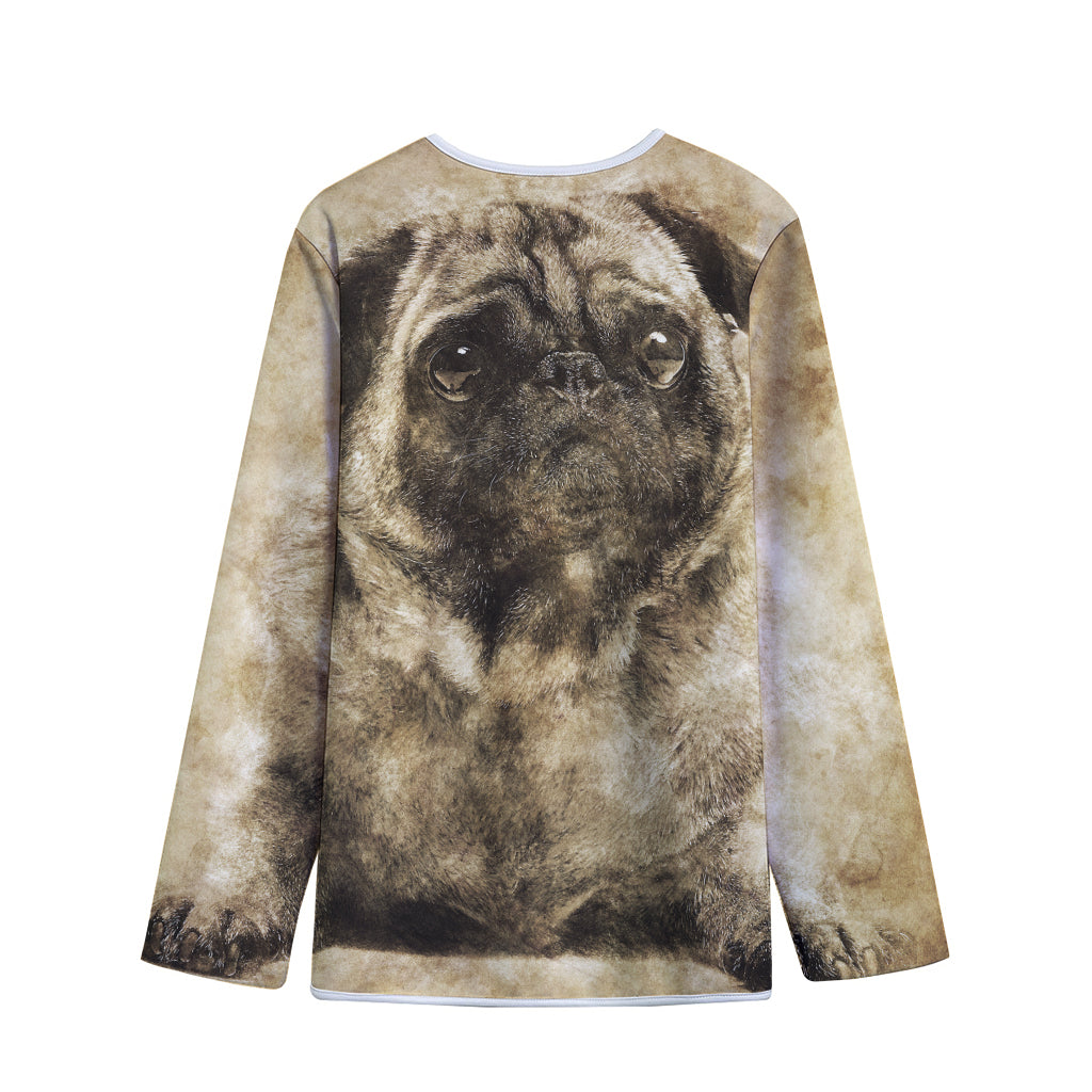 Vintage Pug Portrait Print Long Sleeve Short Coat