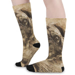 Vintage Pug Portrait Print Long Socks