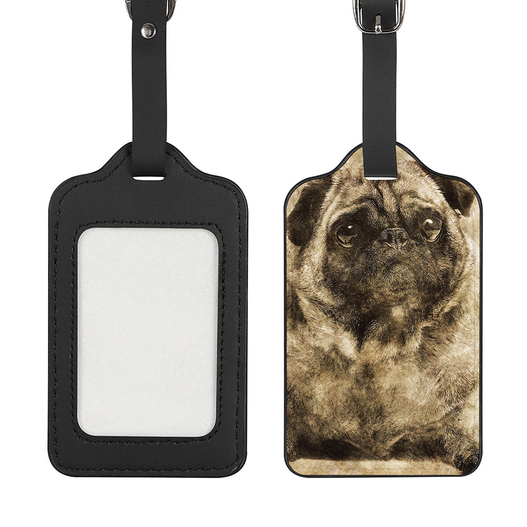 Vintage Pug Portrait Print Luggage Tag